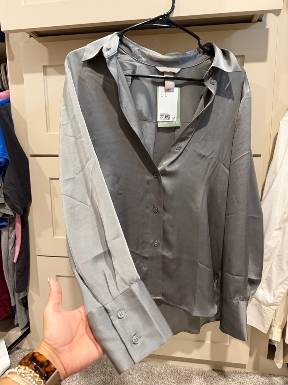 H&M women Satin Button-Up Shirt - Gray